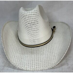 Arlop Vintage Coated Straw Banded Hat size 6 3/4 Mexico White Ivory